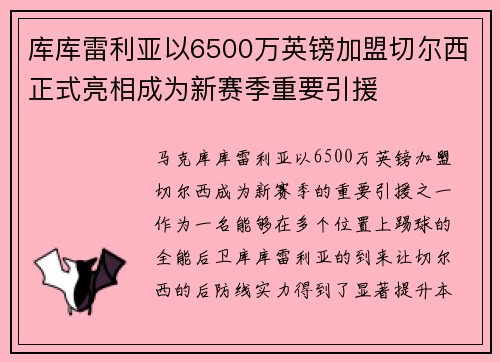 库库雷利亚以6500万英镑加盟切尔西正式亮相成为新赛季重要引援 库库雷利亚以6500万英镑加盟切尔西正式亮相成为新赛季重要引援
